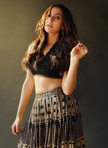 Latest Designer Black Faux Geogette Party Wear Lehenga